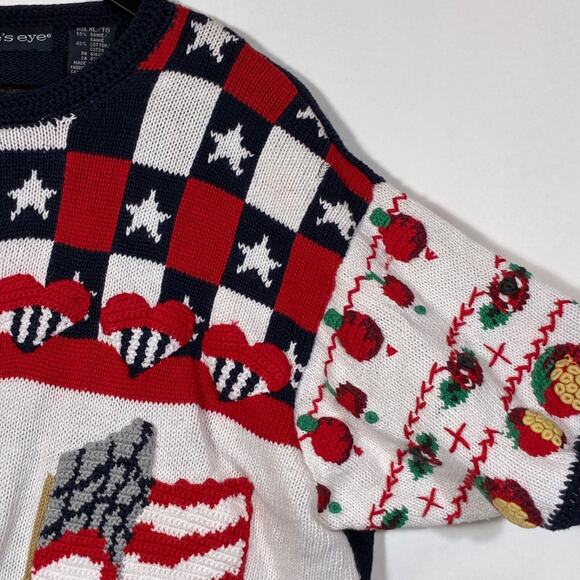 Cardigan Sweater Patriotic Red White & Blue 4th July Vintage Eagle's Eye Size XL - Picture 2 of 12